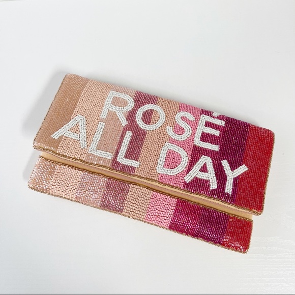 Handbags - Rose All Day Beaded Striped Clutch Purse